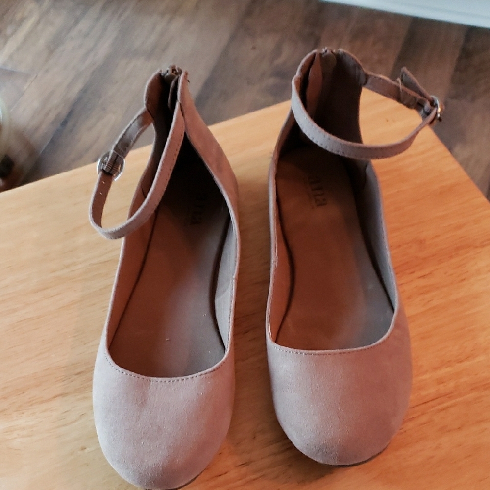 a.n.a Tan Flats with Ankle Strap and Rounded Toe